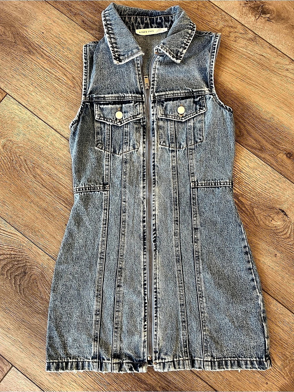 Altar'd State Denim Collared Mini zip up Dress Size Small
